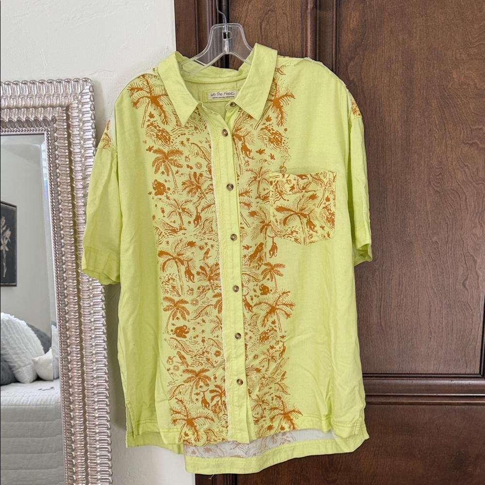 Free People green and tan shirt